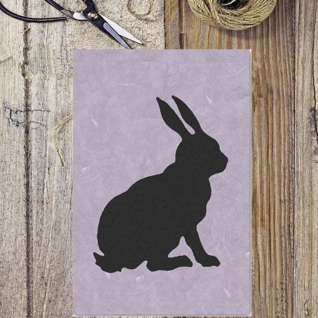 Papel De Seda Coelho Negro Silhout Páscoa (Black silhouette of sitting Easter bunny on marbled pretty purple tissue paper wrapping for gift.)