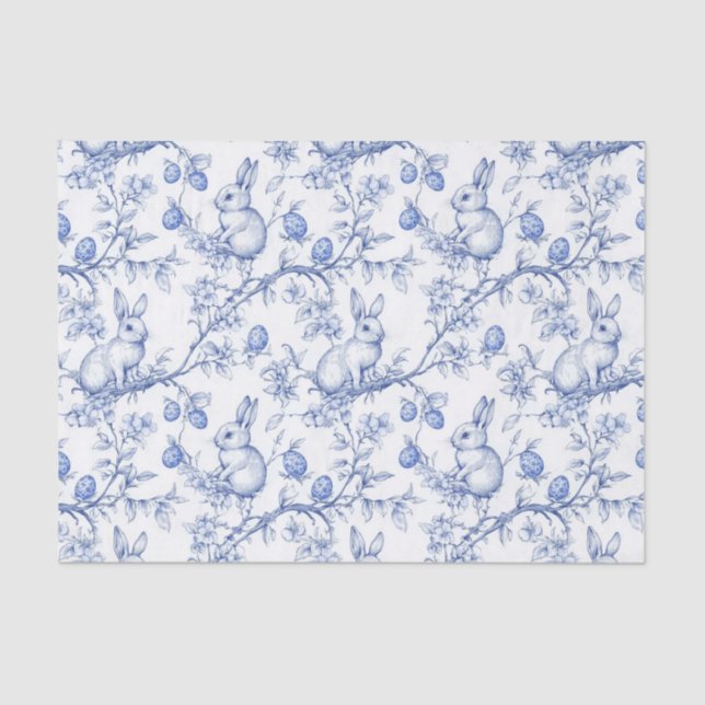 Papel De Seda Coelho Páscoa Azul De Jouy (Frente )