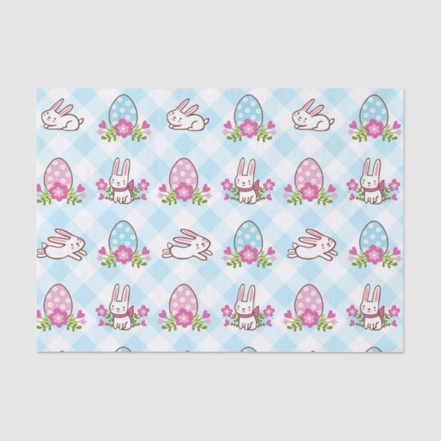 Papel De Seda Coelho Saltitante Xadrez Azul (Frente )