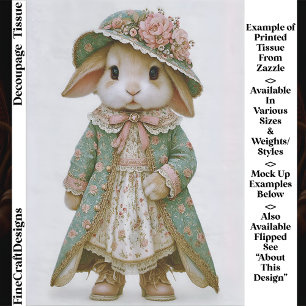 Papel De Seda Coelho Shabby Chic com Vestido Floral EV6R Decoupa