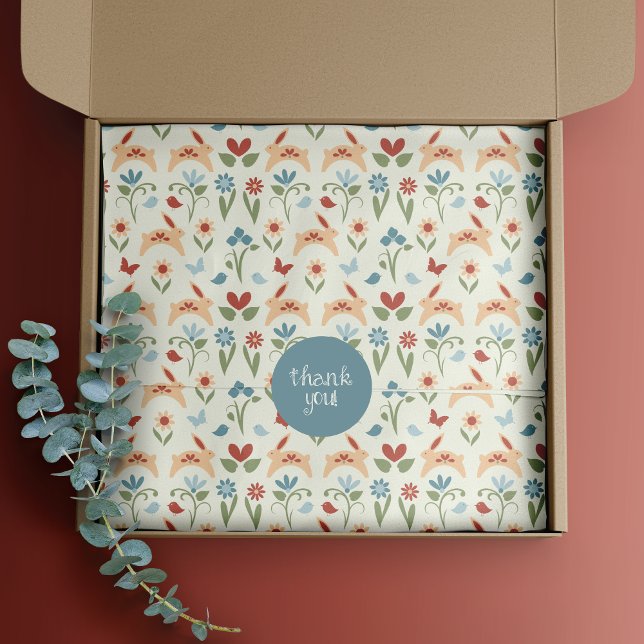 Papel De Seda Coelhos, Aves e Corações Arte Folclórica (Criador carregado)