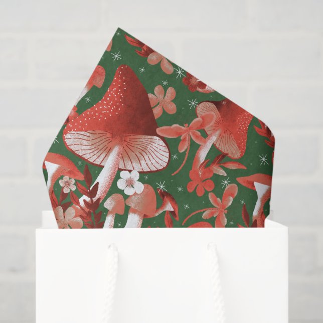 Papel De Seda Cogumelo Vermelho e verde (Sacola de presentes)