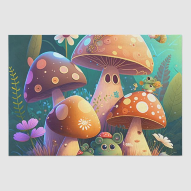 Papel De Seda Cogumelos de bebê bonitinho e verde (Frente )