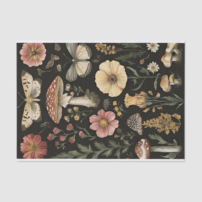 Papel De Seda Cogumelos de outono e flores caem na despojação (Frente )