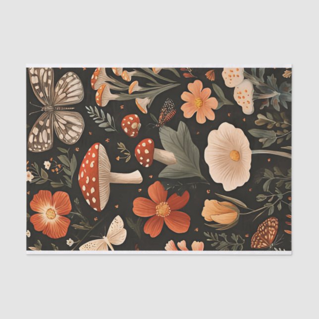 Papel De Seda Cogumelos de outono e flores caem na despojação (Frente )