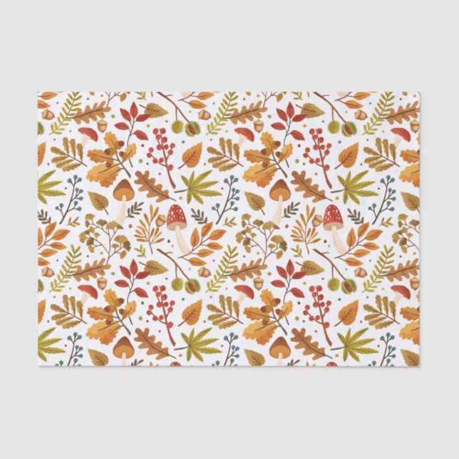 Papel De Seda Cogumelos de outono, Folhas e Berries (Frente )