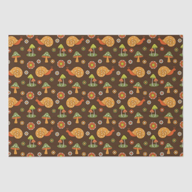 Papel De Seda Cogumelos e caracóis retro (Frente )