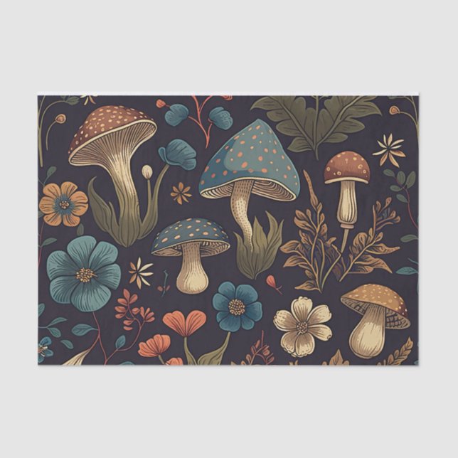 Papel De Seda Cogumelos e Flores Retro (Frente )