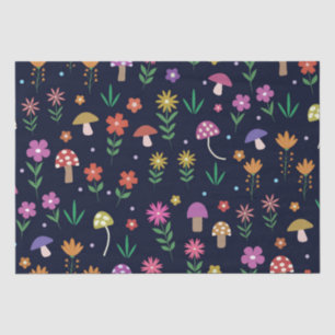 Papel De Seda Cogumelos Mágicos Com Padrão de Flores Caprichosas