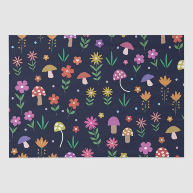 Papel De Seda Cogumelos Mágicos Com Padrão de Flores Caprichosas (Frente )