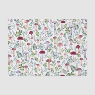 Papel De Seda Cogumelos selvagens de aquarela e padrão de folha