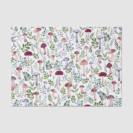 Papel De Seda Cogumelos selvagens de aquarela e padrão de folhas
