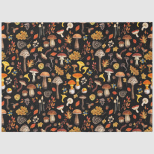 Papel De Seda Cogumelos selvagens em preto