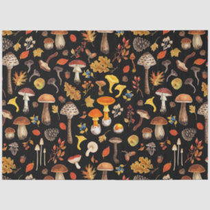 Papel De Seda Cogumelos selvagens em preto