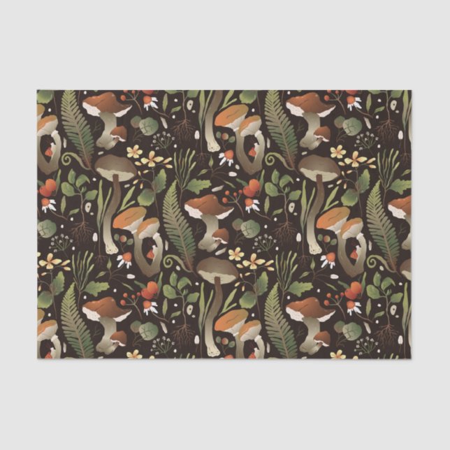 Papel De Seda Cogumelos Selvagens, Plantas Florestais e Cereais (Frente )