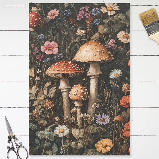 Papel De Seda Cogumelos Whimsical e Flores Selvagens (Criador carregado)