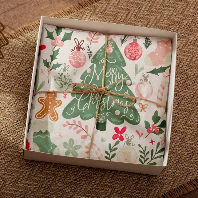 Papel De Seda Coisas de Natal bonitas Padrão de Ilustração (Cute retro Christmas things Illustration Pattern Tissue Paper)