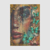 Colagem Abstrata Rosto de Meninas & Borboletas