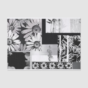 Papel De Seda Colagem da flor preta & branca