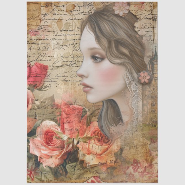 Papel De Seda Colagem de Abstrato de Arte Romântica Elegante (Frente )