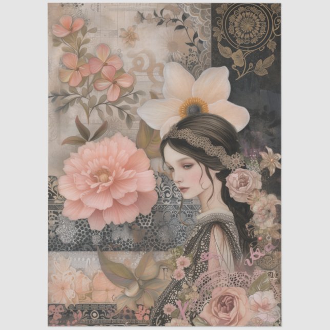 Papel De Seda Colagem de Abstrato de Arte Romântica Elegante (Frente )