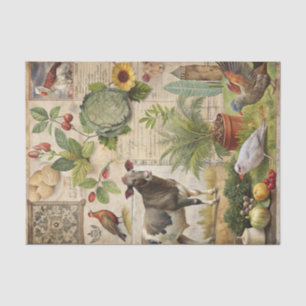 Papel De Seda Colagem de Animais de Fazenda Vintage