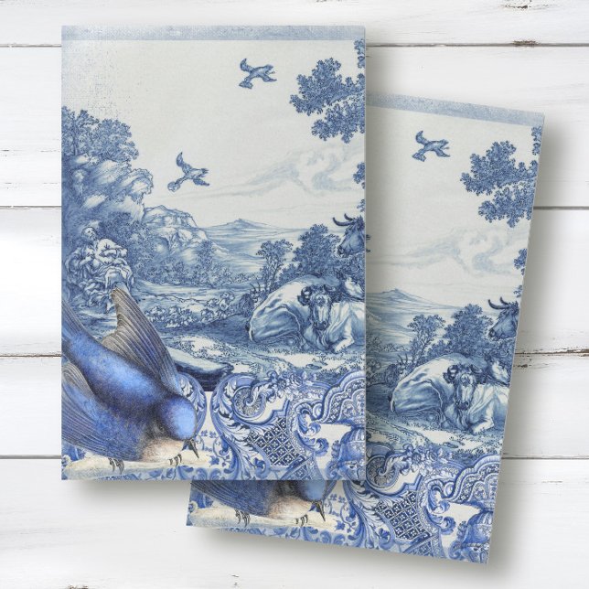 Papel De Seda Colagem de Aves Brancas Brancas Chinoiserie Azul (Criador carregado)