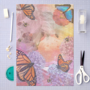 Papel De Seda Colagem de Borboletas Monarca e Abelhas