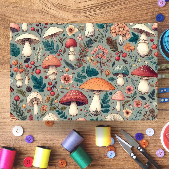 Papel De Seda Colagem de Cogumelos Woodland (Woodland Mushrooms Collage Decoupage Tissue Paper
)