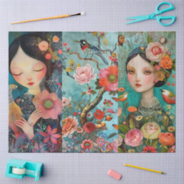 Papel De Seda Colagem de Dissociação Floral Colorida Elegante