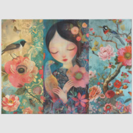 Papel De Seda Colagem de Dissociação Floral Colorida Elegante