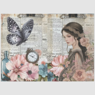 Papel De Seda Colagem de Ephemera, Jornal Floral da Vintage Girl