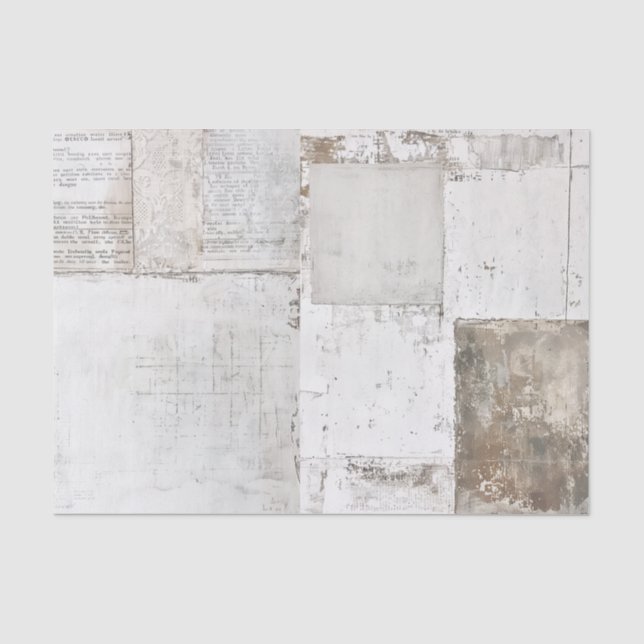 Papel De Seda Colagem de Ephemera Pintada de Branco Grungy e Pap (Frente )