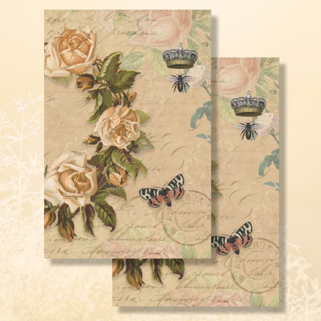 Papel De Seda Colagem de Ephemera, Rosa Dourado, Buquê Floral Vi (Criador carregado)