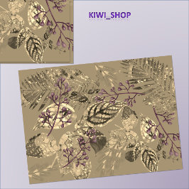 Papel De Seda Colagem de folhas com bagas Taupe