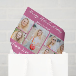 Papel De Seda Colagem de Fotos de Aniversário Feliz Rosa Fofa Pe