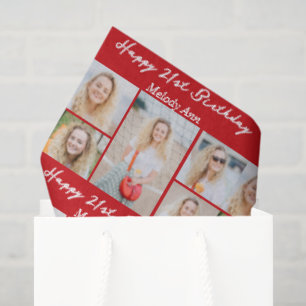 Papel De Seda Colagem de Fotos de Aniversário Vermelho Brilhante