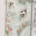 Papel De Seda Colagem de Música de Natal Vintage Snowy Winter<br><div class="desc">Linda colagem de inverno de Natal com beleza vitoriana em pelo,  pinheiro de inverno e poinsettia,  notação musical e texto manuscrito em um fundo de neve de cinza de luz angustiada.</div>