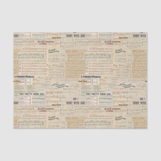 Papel De Seda Colagem de Música Vintage (Frente )