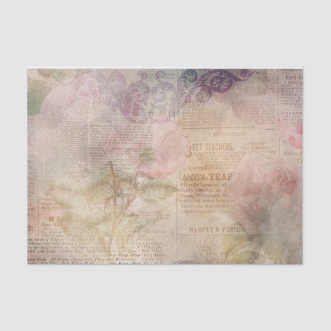 Papel De Seda Colagem de Newsprint Floral Rosa (Frente )