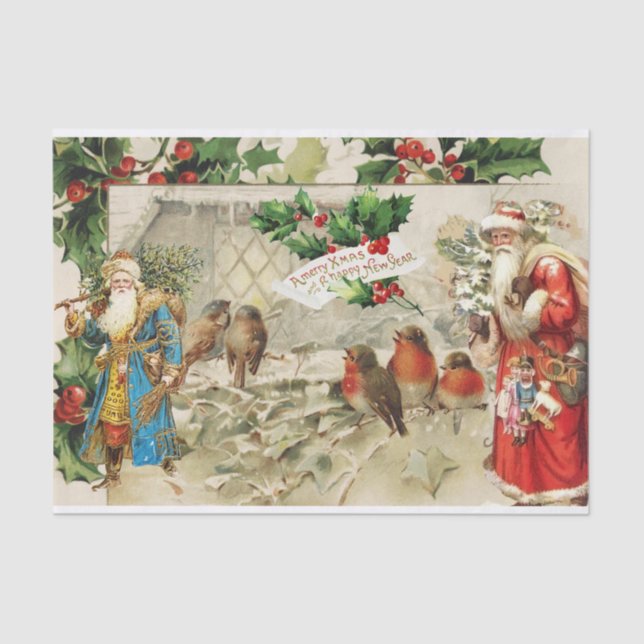 Papel De Seda Colagem de Papais noeis, Holly Berry e Birds (Frente )