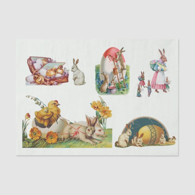 Papel De Seda Colagem de Páscoas com coelhos e frango (Frente )