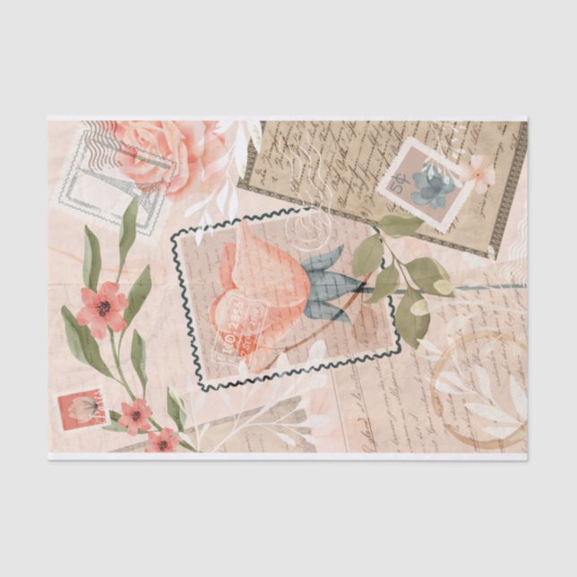 Papel De Seda Colagem de Separação de Carimbos Florais Antigos V (Frente )