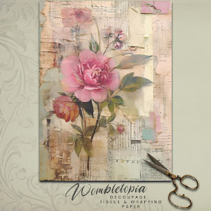 Papel De Seda Colagem de Vintage Rosa Rosa Rosa Ephemera Decoupa