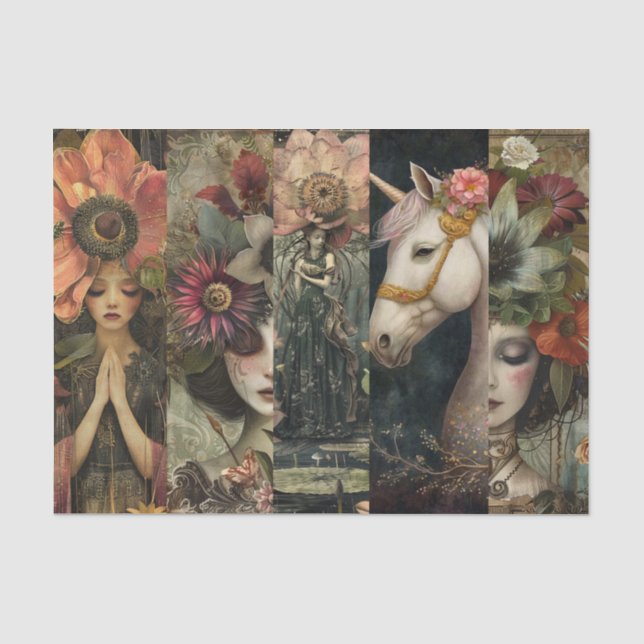 Papel De Seda Colagem Decoupage de Jardim de Fantasia Sombrio e  (Frente )