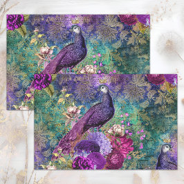 PAPEL DE SEDA COLAGEM DECOUPAGE FLORAL DE PAVÃO ROXO ROSA