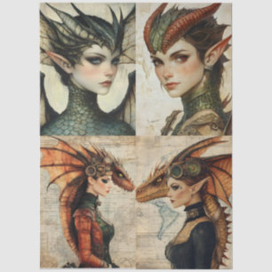Papel De Seda Colagem do Dragão de Fantasia Fantasia Mítica Góti