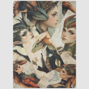Papel De Seda Colagem do Dragão de Fantasia Fantasia Mítica Góti