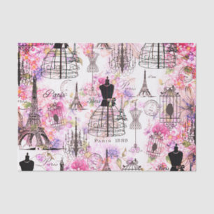 Papel De Seda Colagem em Torre Eiffel, estilo Vintage, cor de ro