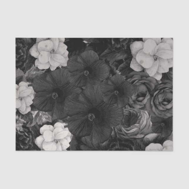 Papel De Seda Colagem floral de Black&White (Frente )